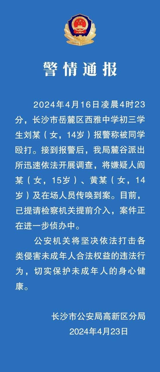 图片来源：湖南长沙市公安局高新区分局微信公众号