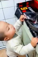 原创 萌娃见到厨房有一条鱼,努力的想尝上一口,网友:天生小吃货